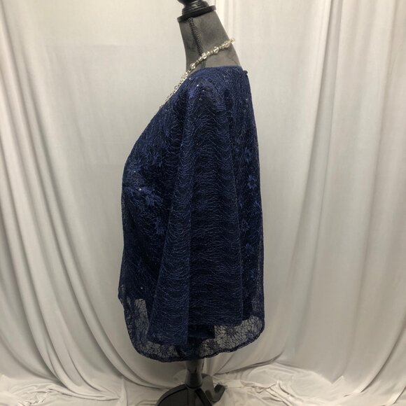 LanTing Bride Blouse Set Women Size XL Navy Blue Sleeveless Top & Lace Overlay - Picture 3 of 9